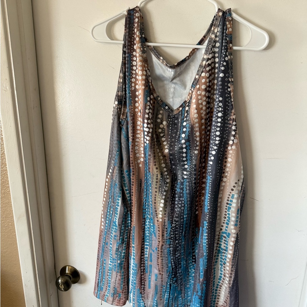 Woman’s Plus Size Tank Blues Brown Tan Striped W Dots 5X New